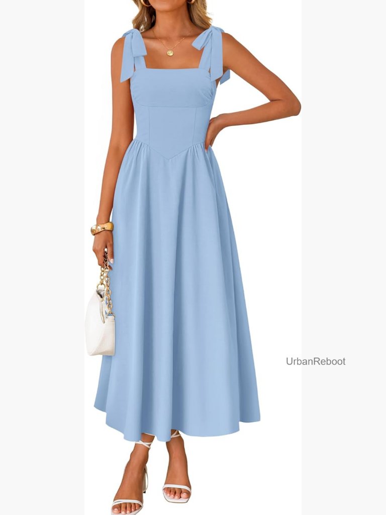 Spaghetti Strap Square Neck Maxi Dress Sleeveless Flowy A-Line Wedding Guest